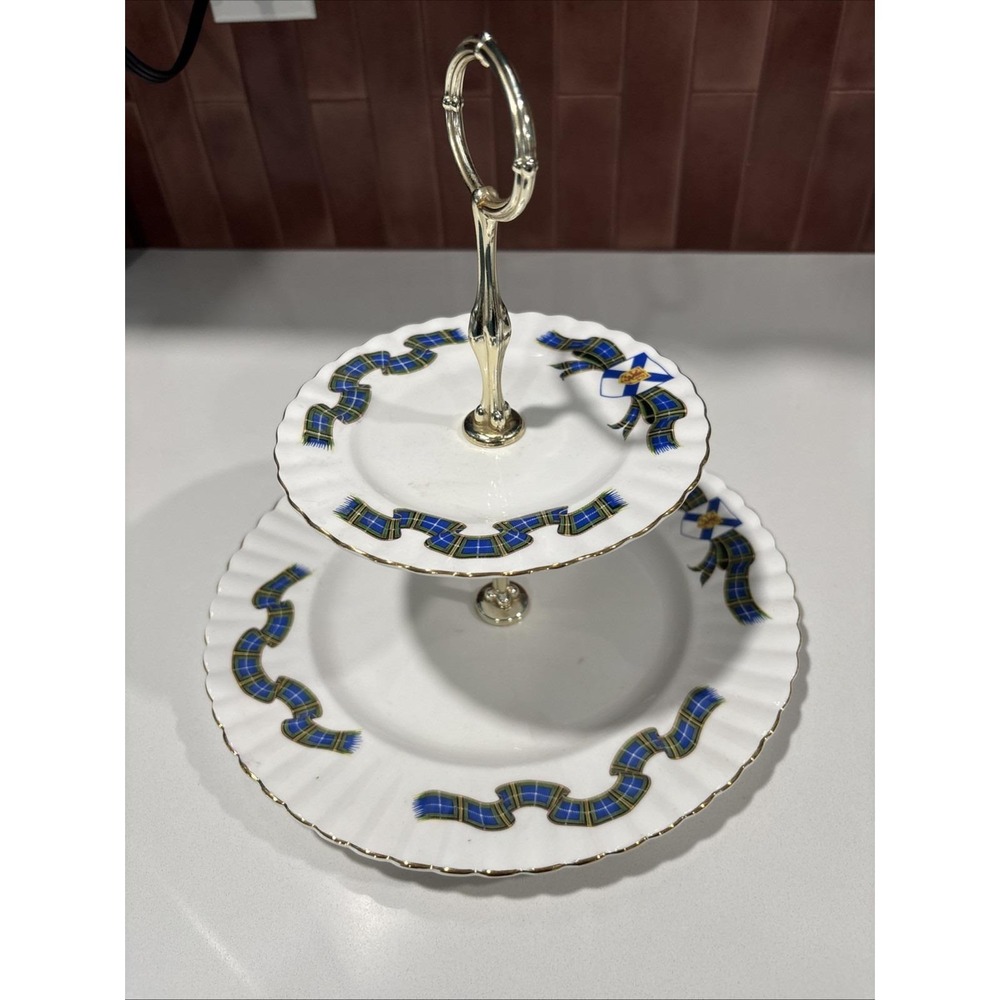 2 Tiered Dessert Stand, Nova Scotia Tartan Pattern, Royal Albert Porcelain
